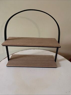 Display stand black metal w wood shelves